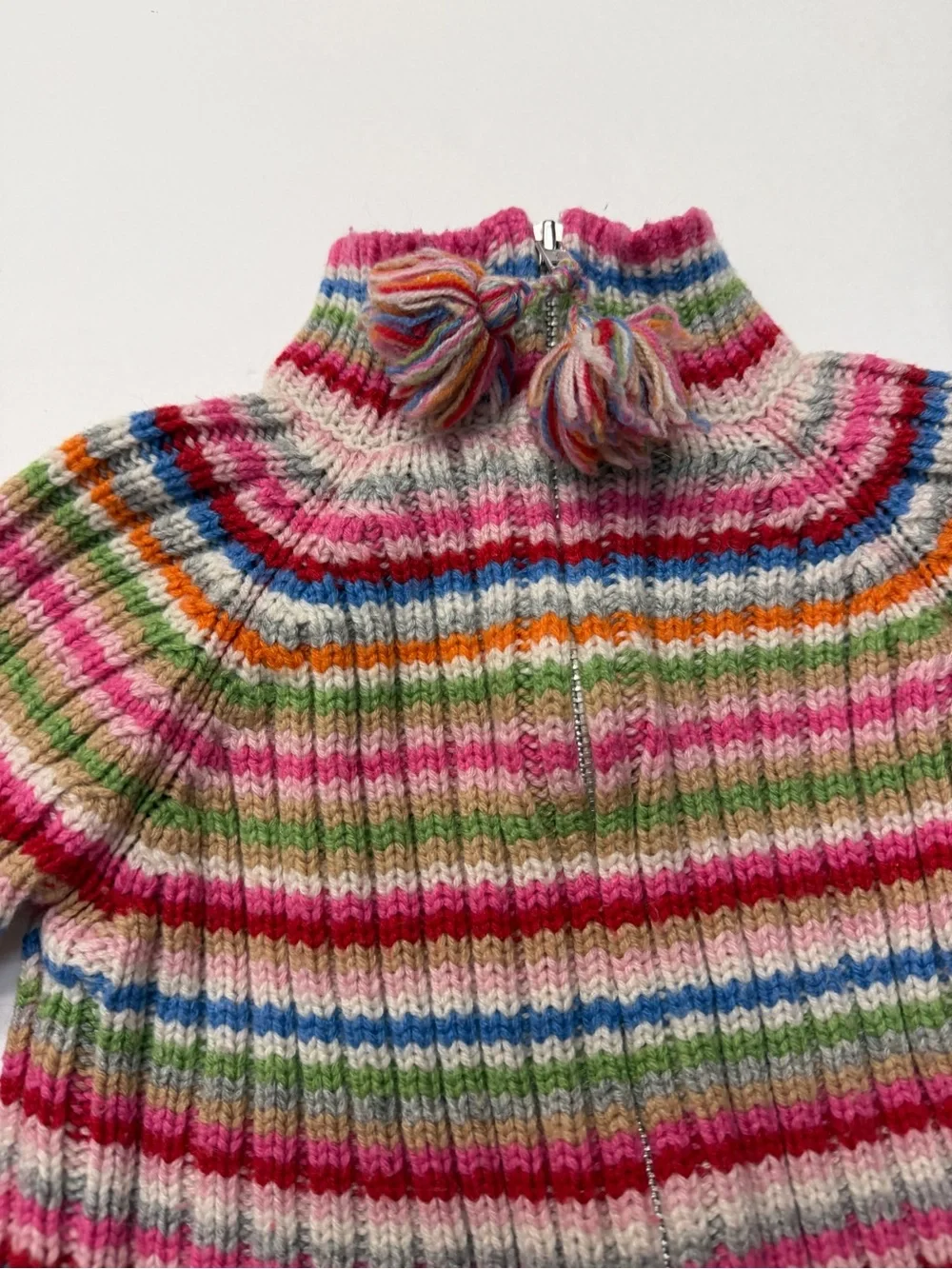 Vintage Gap Kids 2003 Y2K Rainbow Striped Turtleneck Zip Neck Wool Sweater